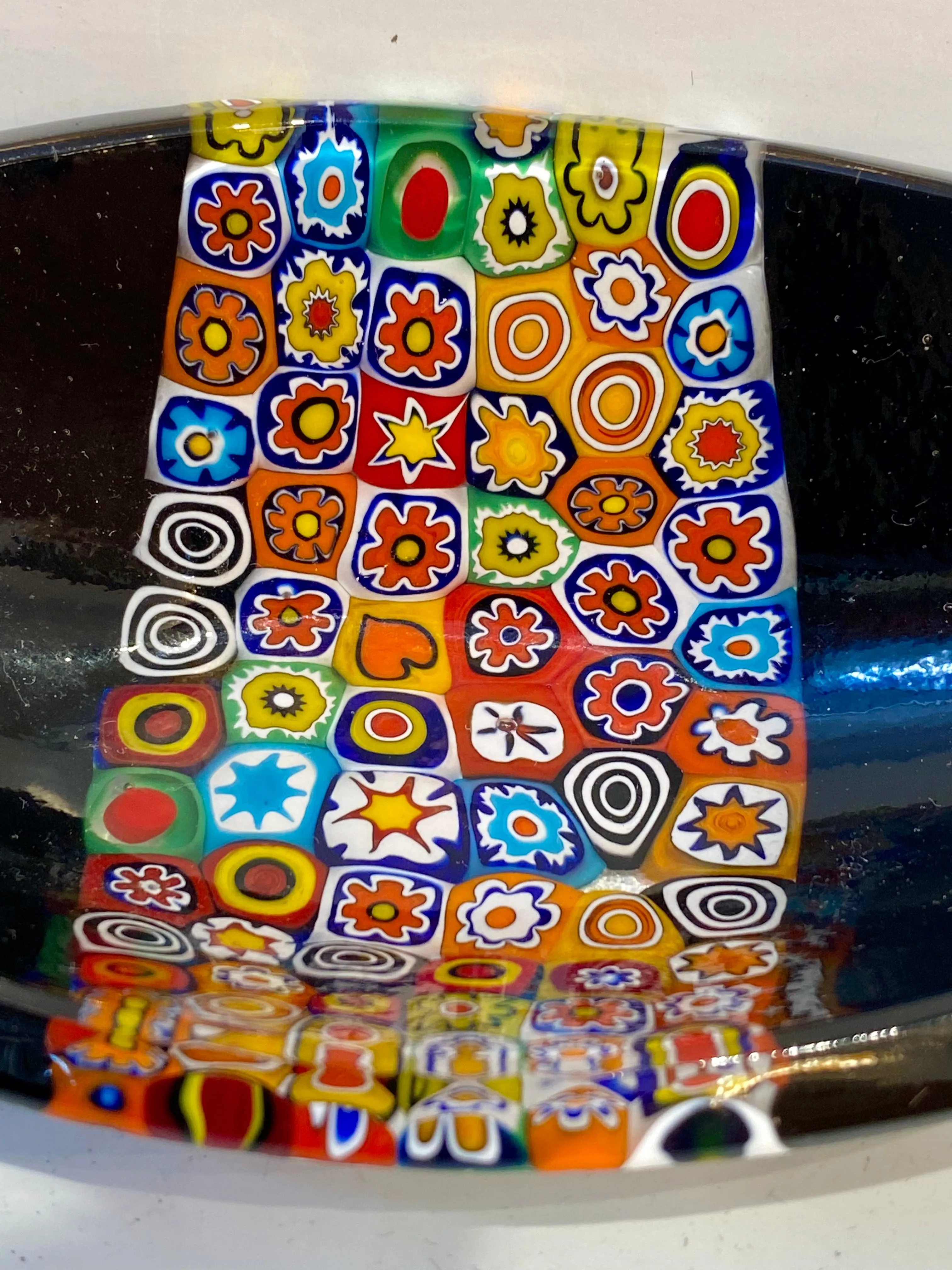 Modern Italian Black White Red Blue Green Murano Art Glass Mosaic Catch-All/Bowl