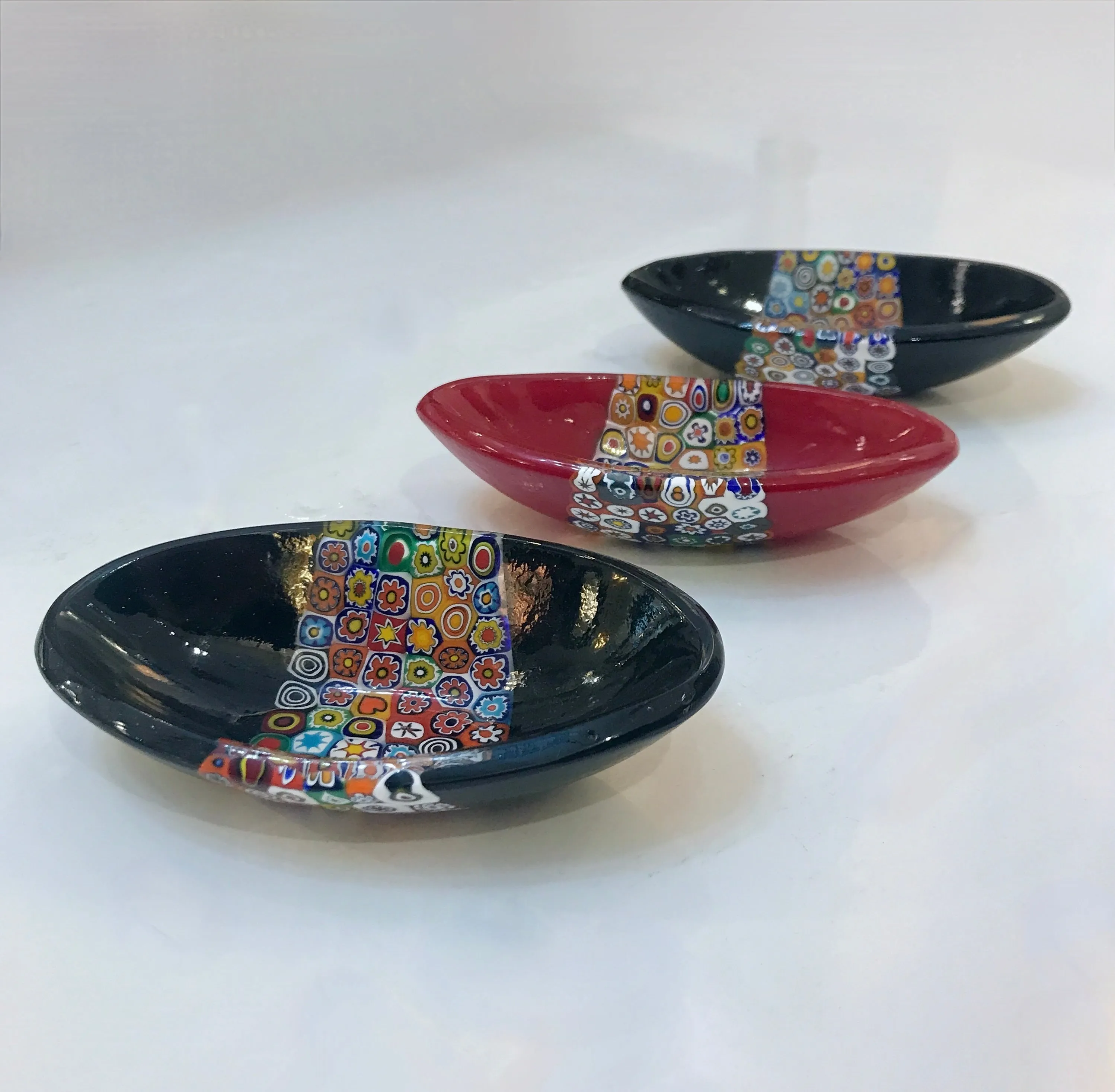 Modern Italian Black White Red Blue Green Murano Art Glass Mosaic Catch-All/Bowl