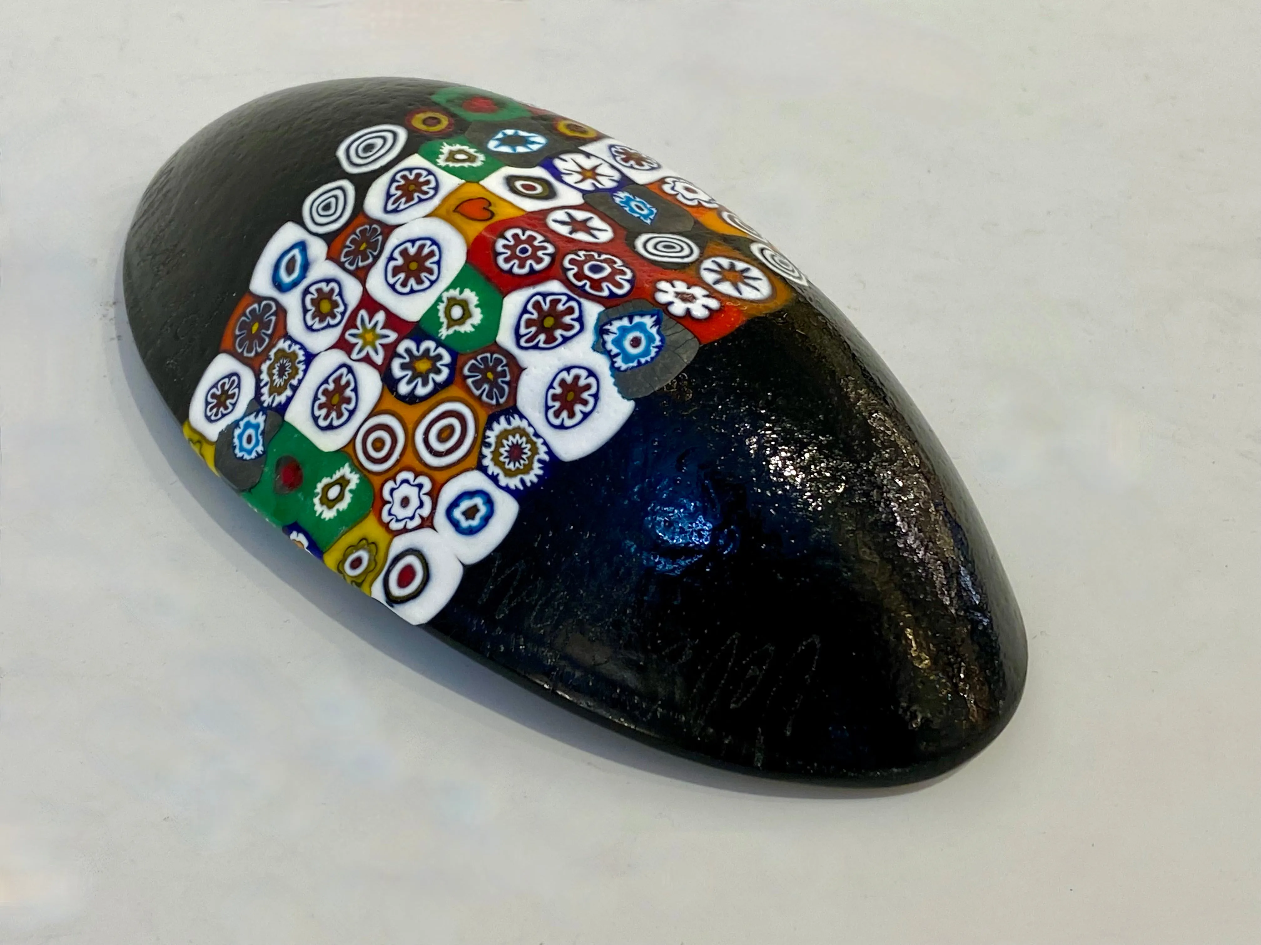 Modern Italian Black White Red Blue Green Murano Art Glass Mosaic Catch-All/Bowl