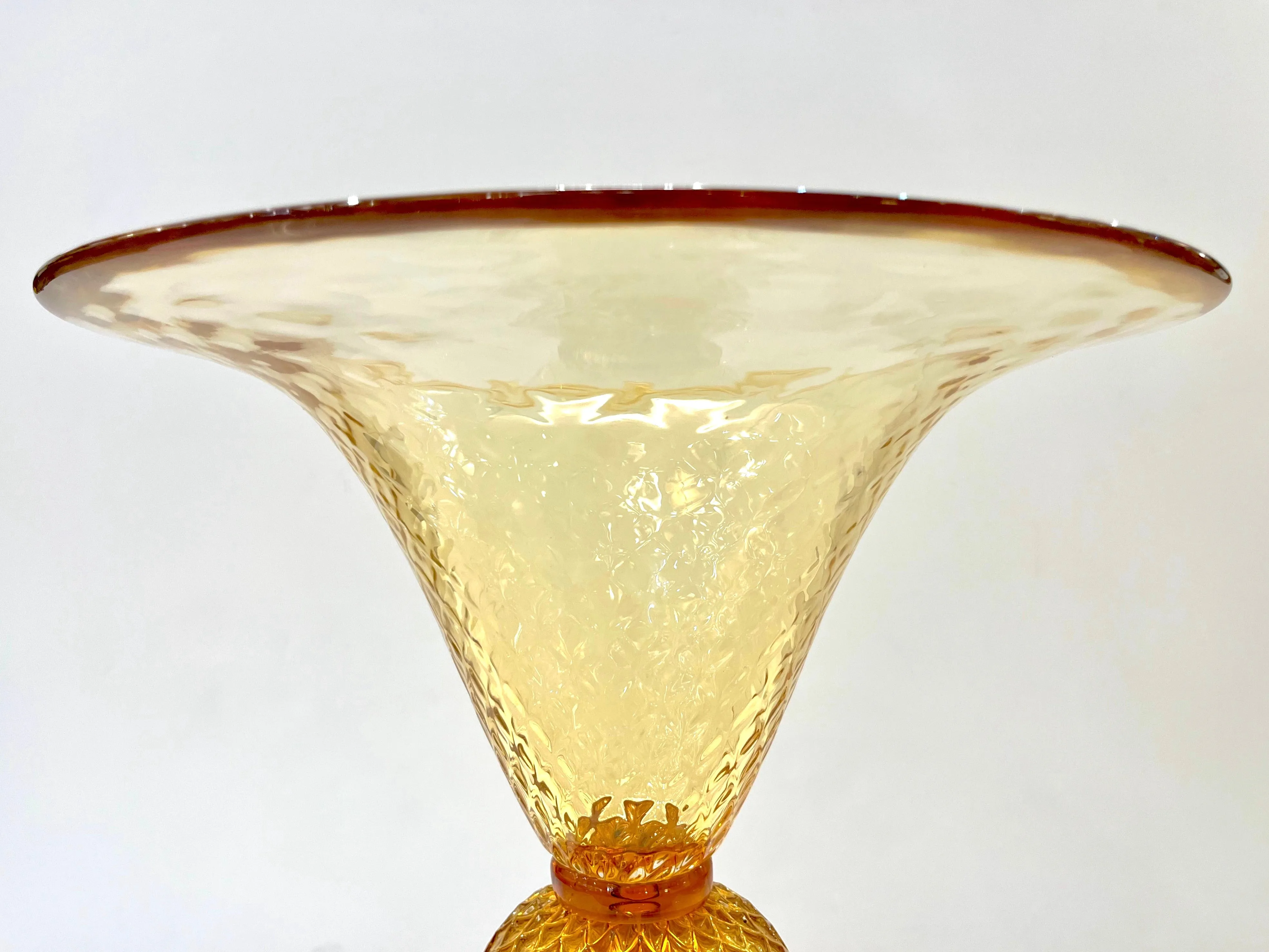 Modern Italian Gold Honeycomb Murano Glass Round Conical Hourglass Double Vase