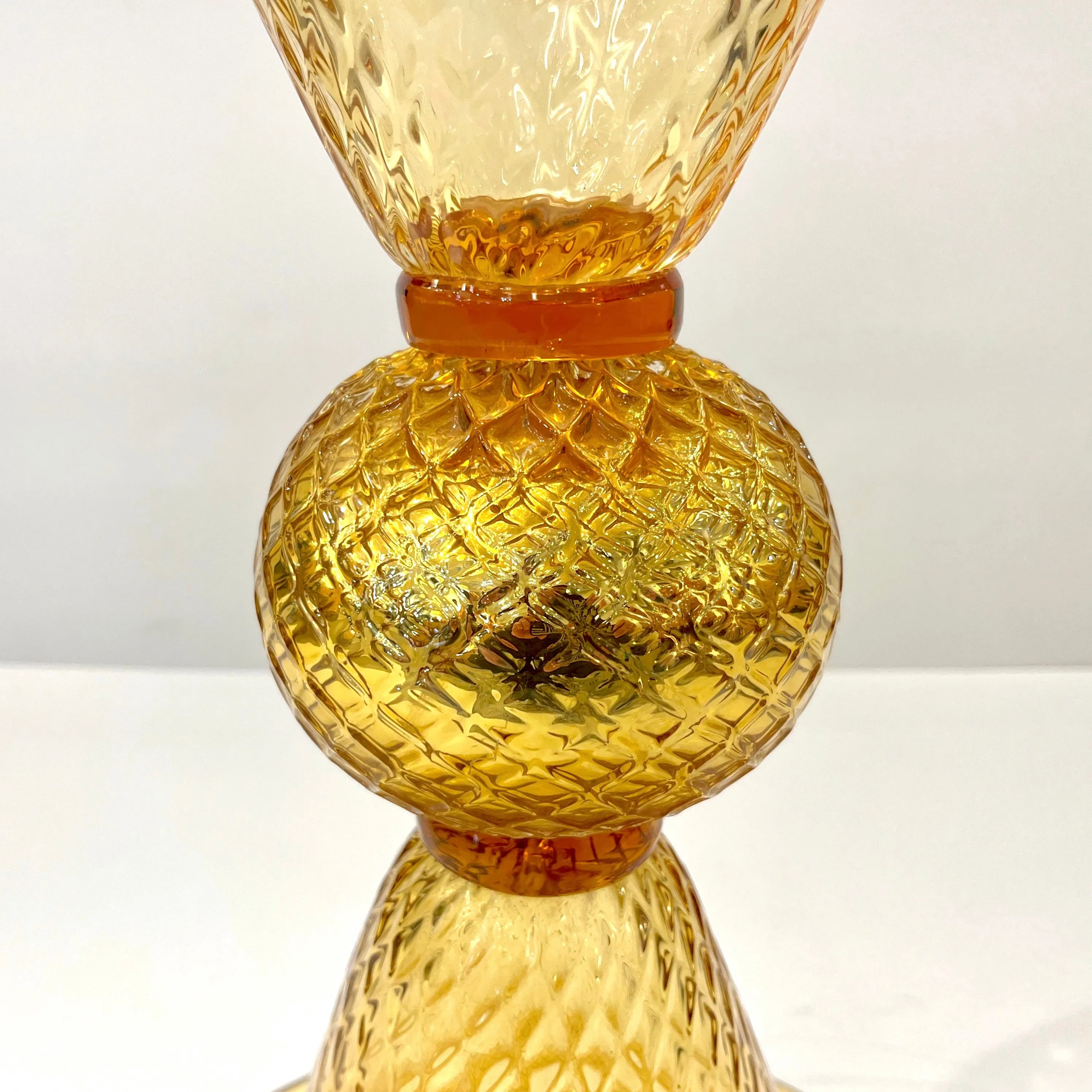 Modern Italian Gold Honeycomb Murano Glass Round Conical Hourglass Double Vase