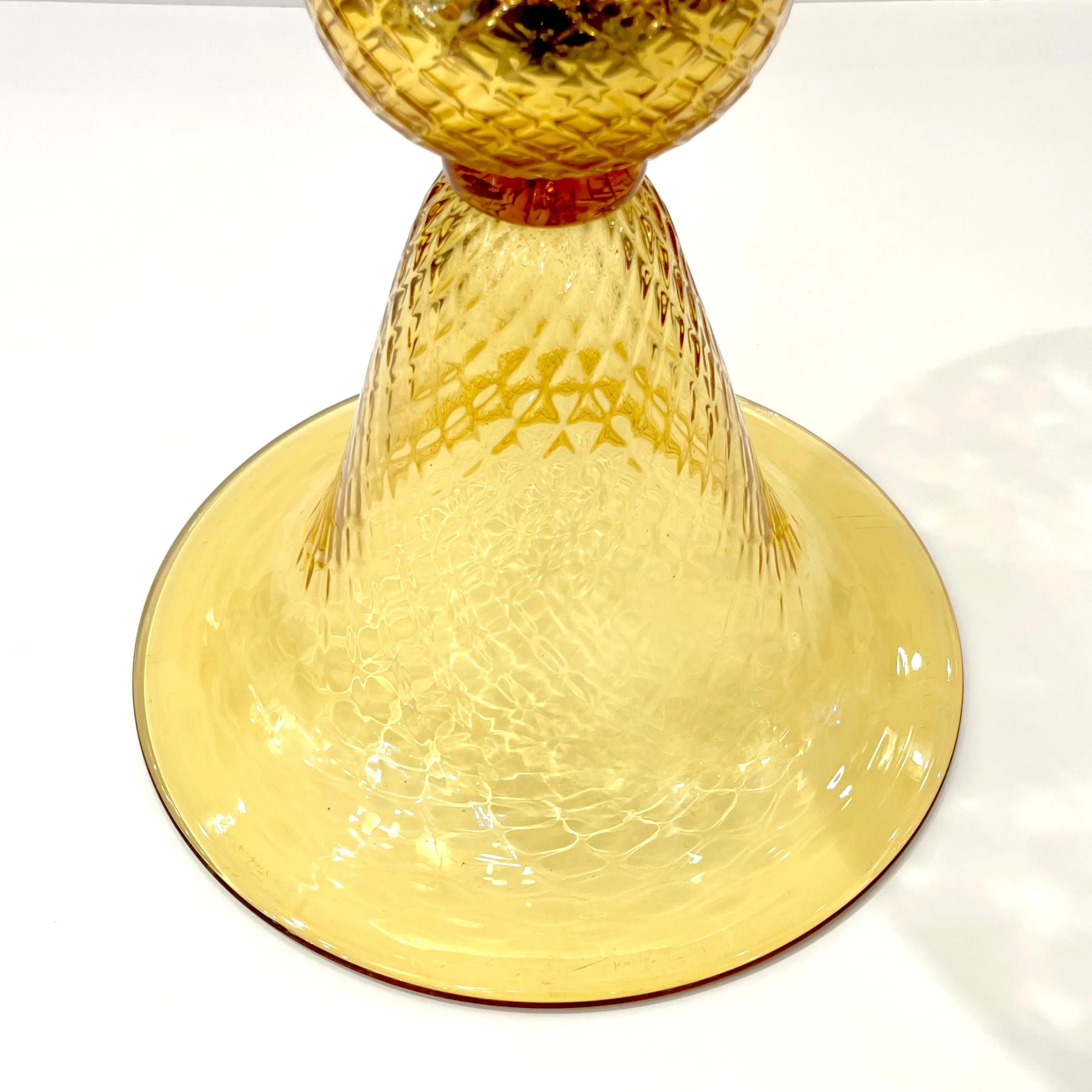 Modern Italian Gold Honeycomb Murano Glass Round Conical Hourglass Double Vase