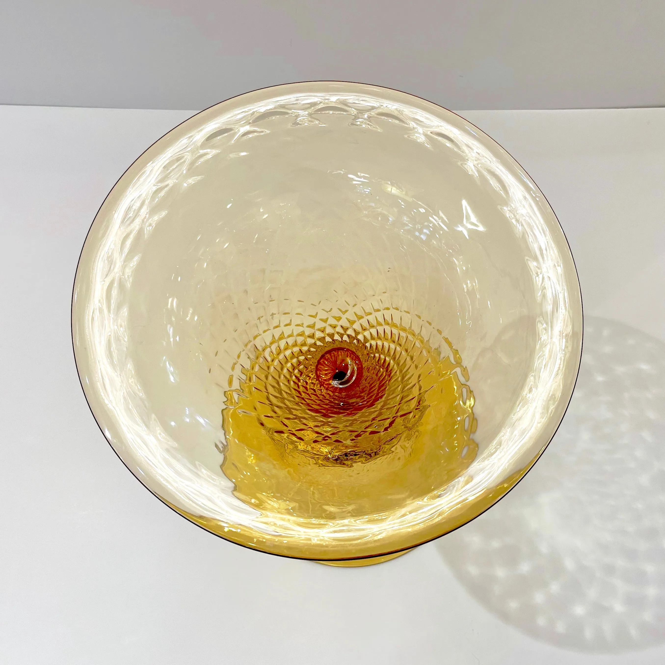 Modern Italian Gold Honeycomb Murano Glass Round Conical Hourglass Double Vase