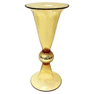 Modern Italian Gold Honeycomb Murano Glass Tall Round Conical Double Vase 
