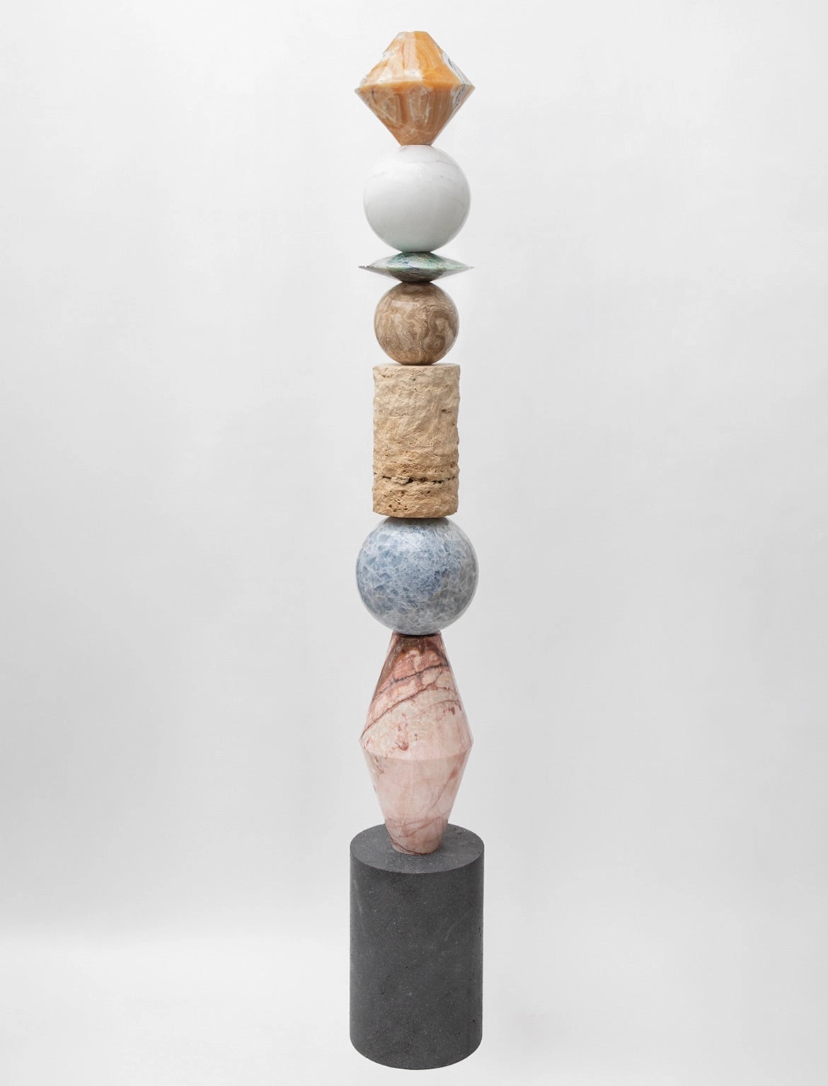Modern Geometric Blue Calcite Golden Marble Pink Onyx Lava Stone Travertine Jewel Like Totem