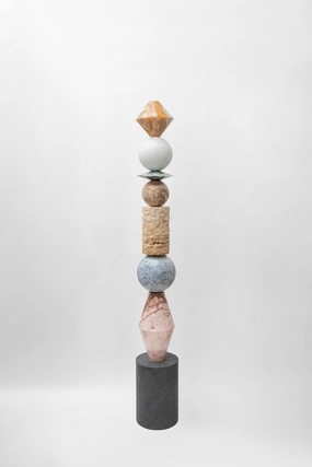 Modern Geometric Blue Calcite Golden Marble Pink Onyx Lava Stone Travertine Jewel Like Totem 