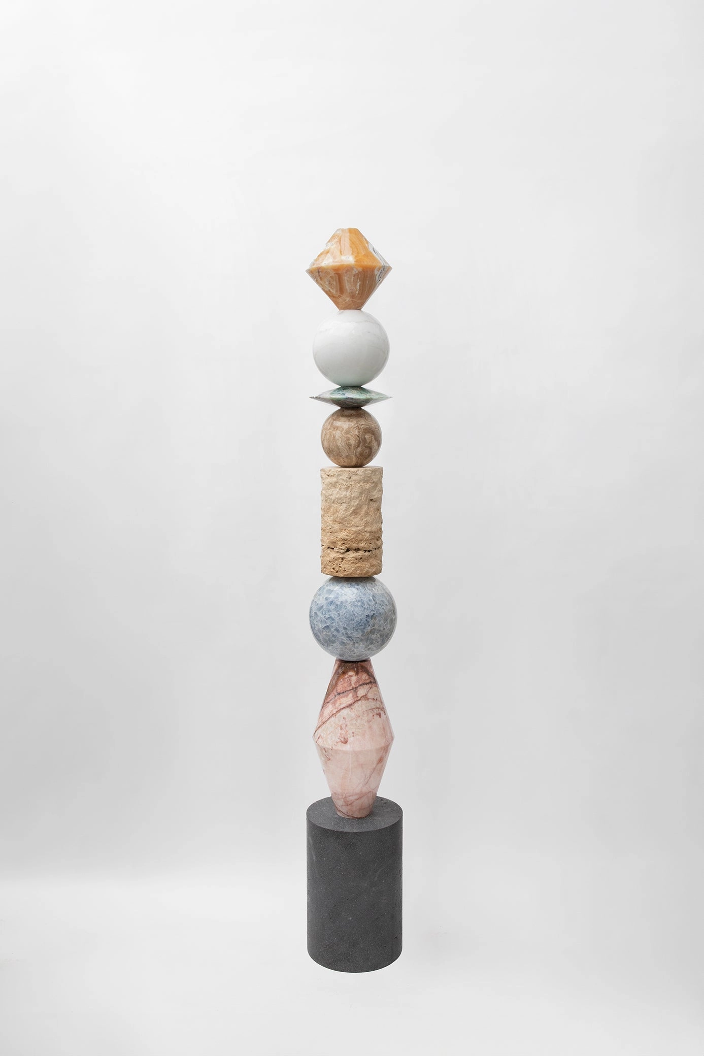 Modern Geometric Blue Calcite Golden Marble Pink Onyx Lava Stone Travertine Jewel Like Totem 