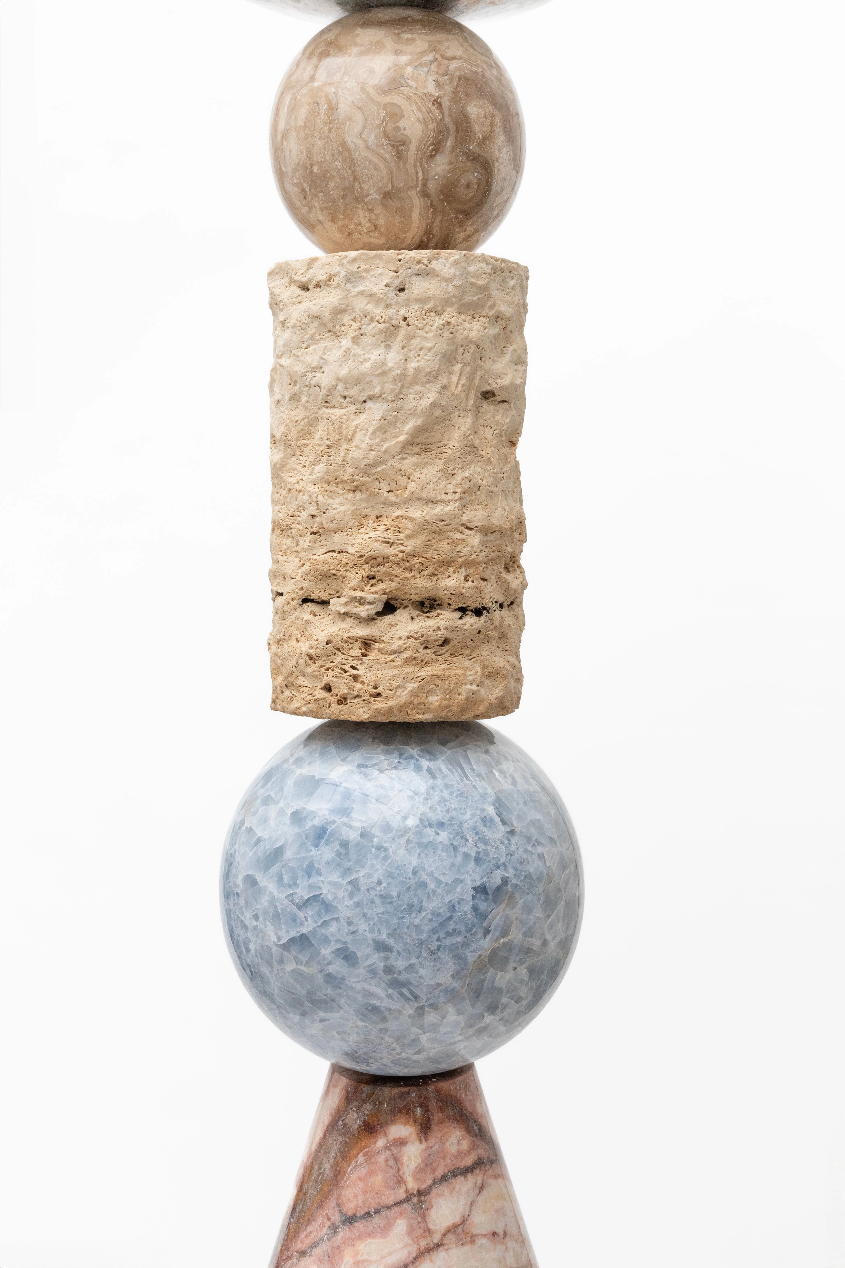 Modern Geometric Blue Calcite Golden Marble Pink Onyx Lava Stone Travertine Jewel Like Totem