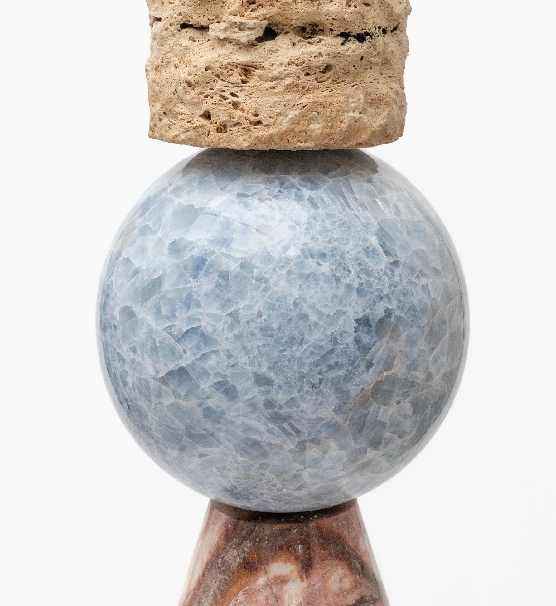 Modern Geometric Blue Calcite Golden Marble Pink Onyx Lava Stone Travertine Jewel Like Totem