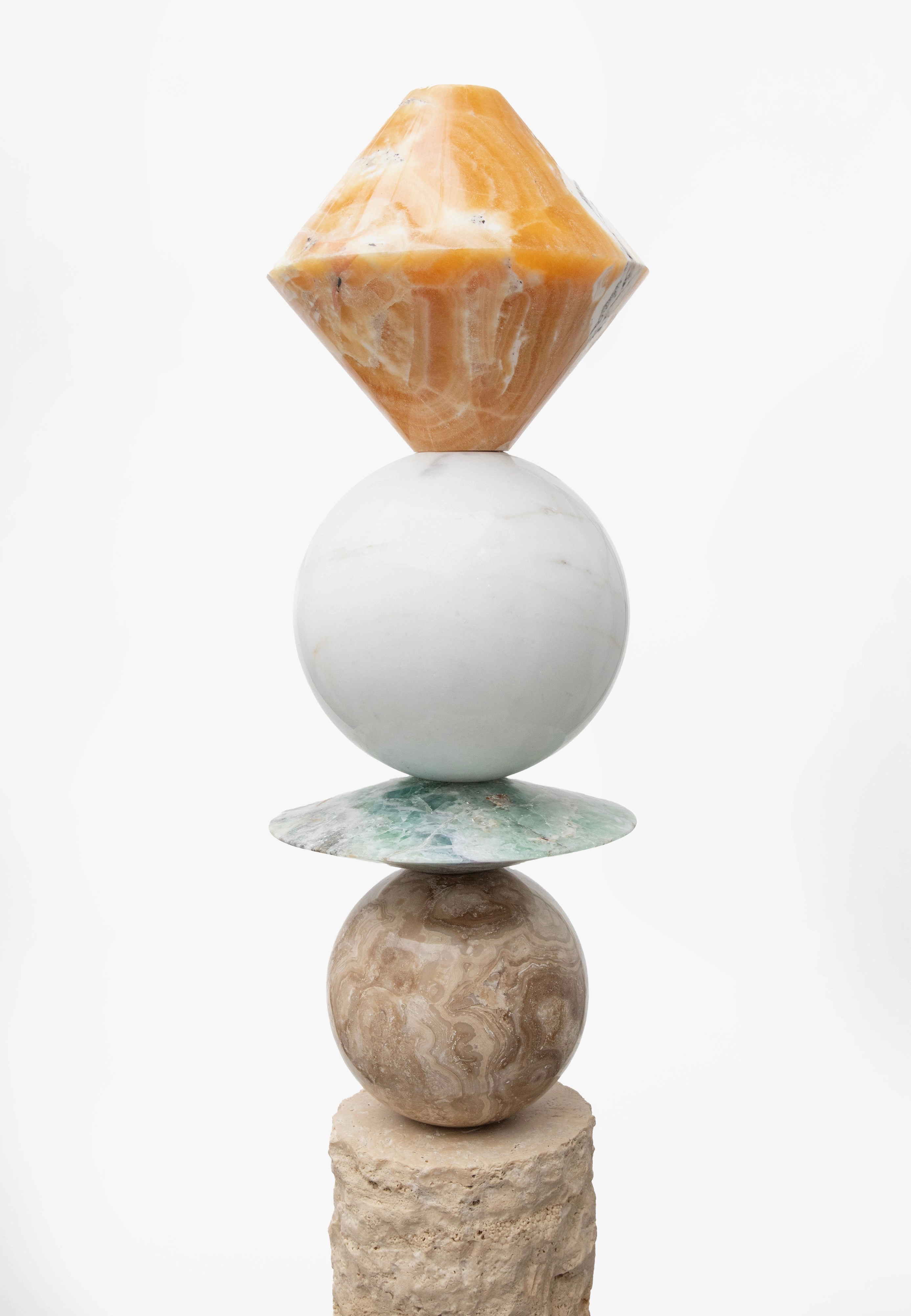 Modern Geometric Blue Calcite Golden Marble Pink Onyx Lava Stone Travertine Jewel Like Totem