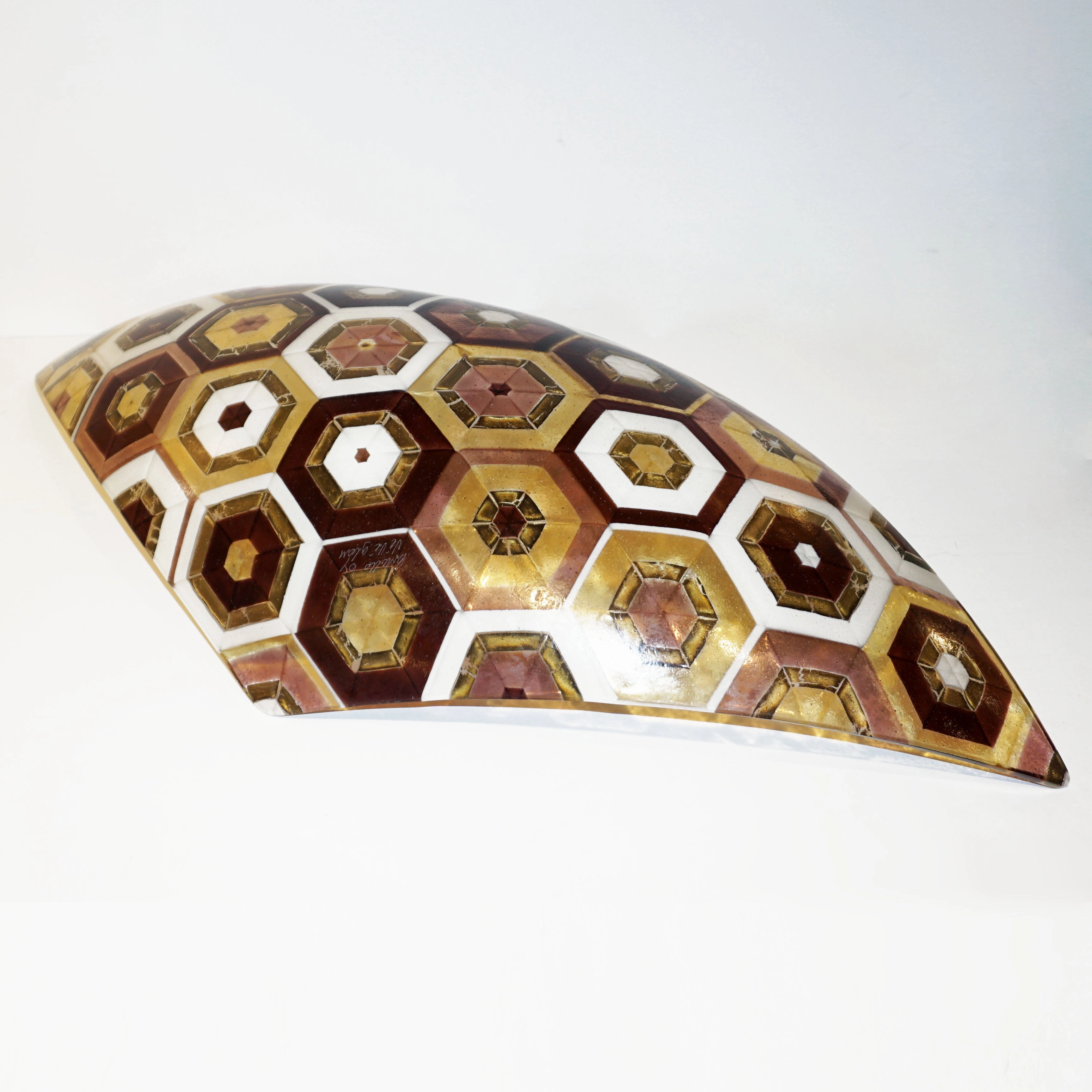 Modern Italian Art Deco Design Gold Amethyst Cream Murano Art Glass Mosaic Bowl