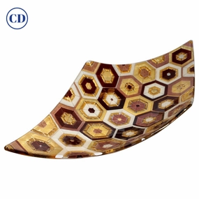Modern Italian Art Deco Design Gold Amethyst Cream Murano Art Glass Mosaic Bowl 