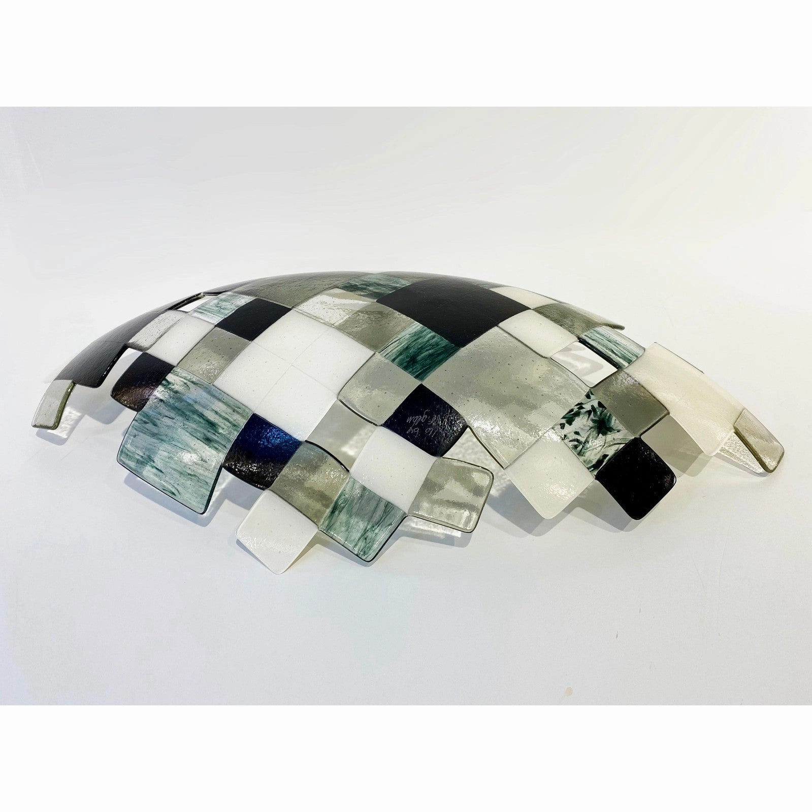 Modern Italian Art Deco Design Green Black White Smoked Art Glass Mosaic Bowl