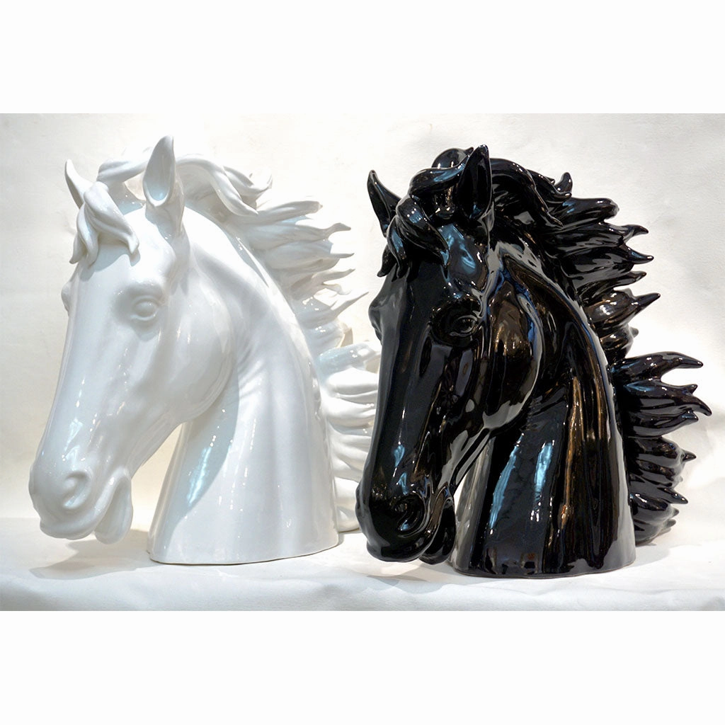 Modern Italian Design Oversized Black and White Ceramic Horse Head Sculptures