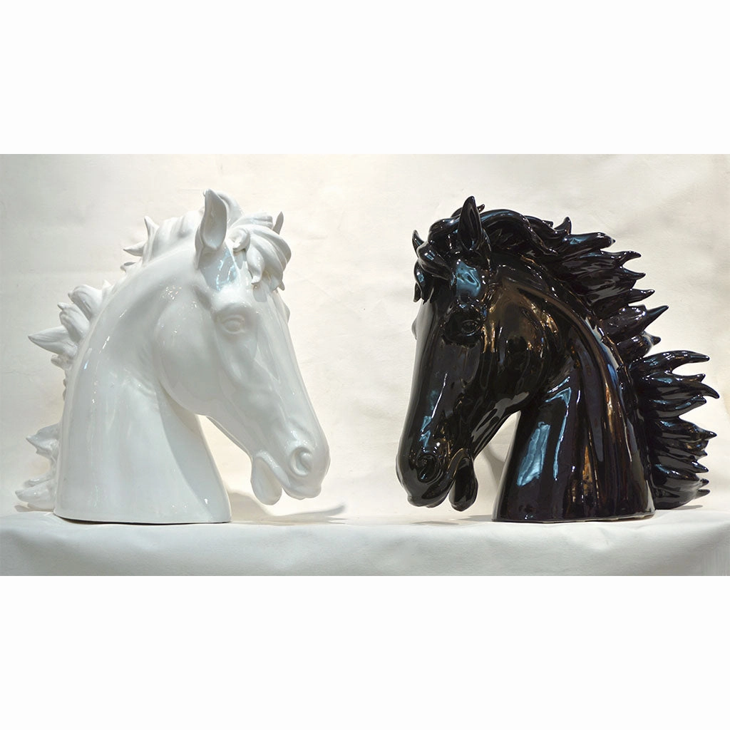 Modern Italian Design Oversized Black and White Ceramic Horse Head Sculptures