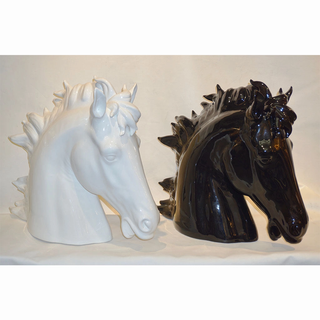 Modern Italian Design Oversized Black and White Ceramic Horse Head Sculptures