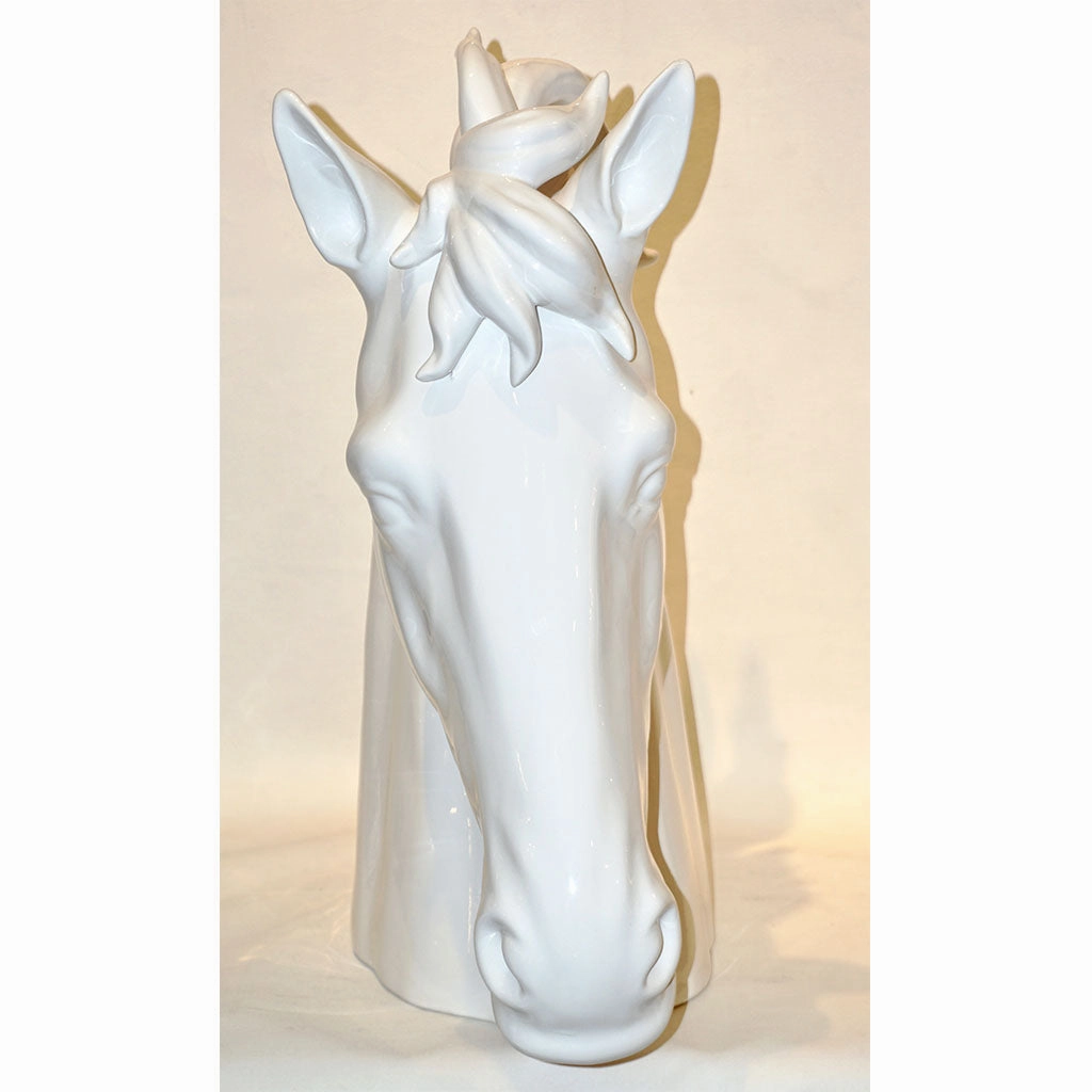 Modern Italian Design Oversized Black and White Ceramic Horse Head Sculptures