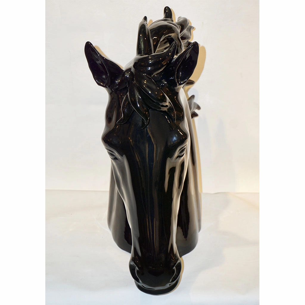 Modern Italian Design Oversized Black and White Ceramic Horse Head Sculptures