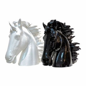Modern Italian Design Oversized Black and White Ceramic Horse Head Sculptures 