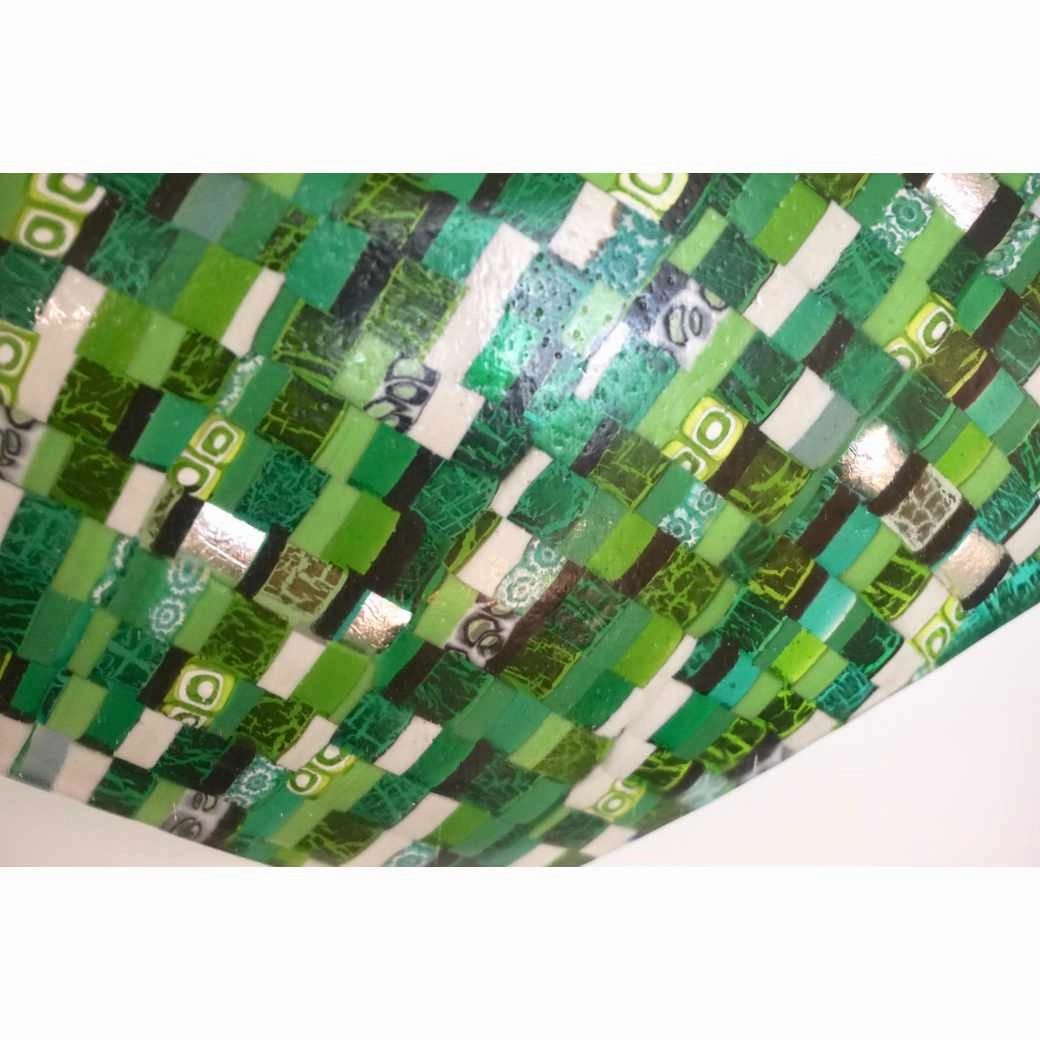 Modern Italian Urban Design Green Yellow & 24Kt Gold Murano Art Glass Mosaic Bowl