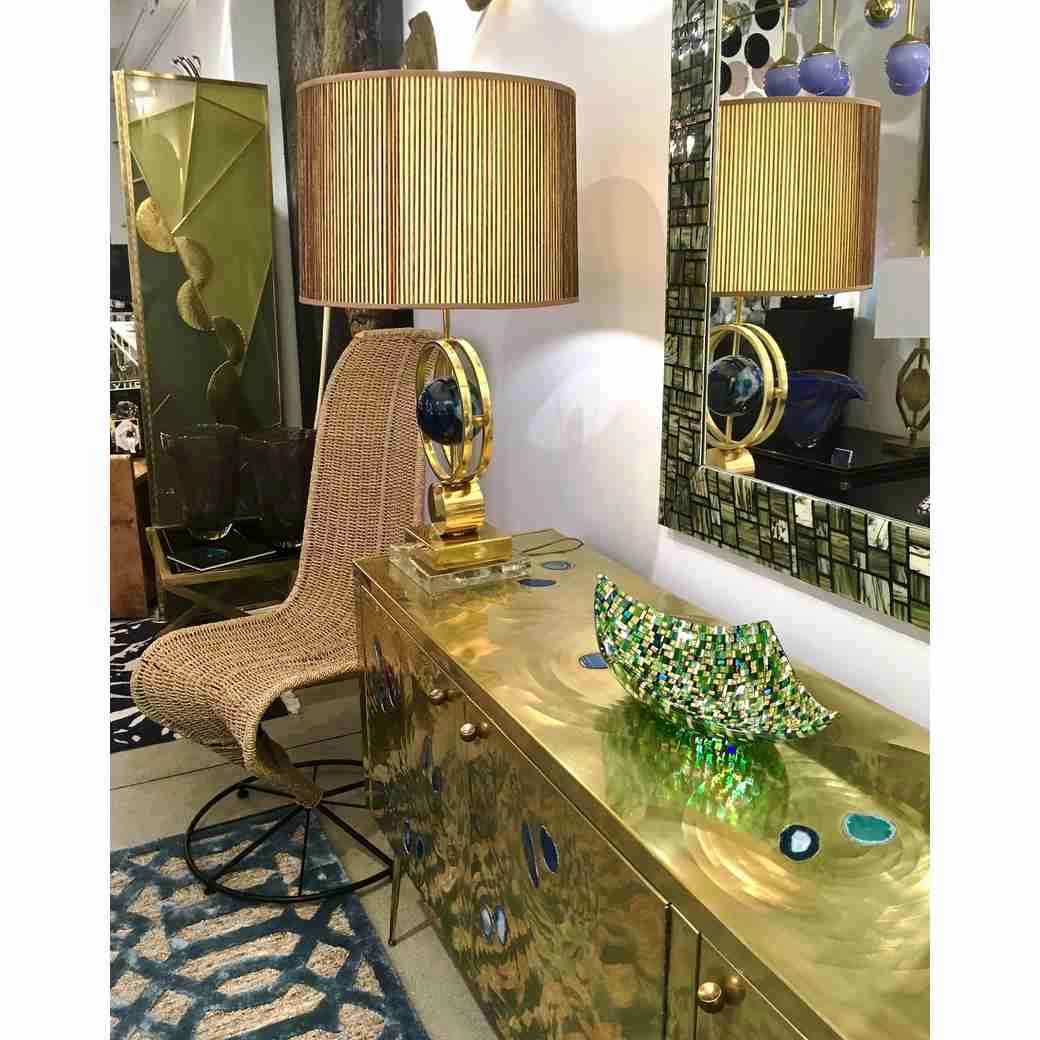 Modern Italian Urban Design Green Yellow & 24Kt Gold Murano Art Glass Mosaic Bowl