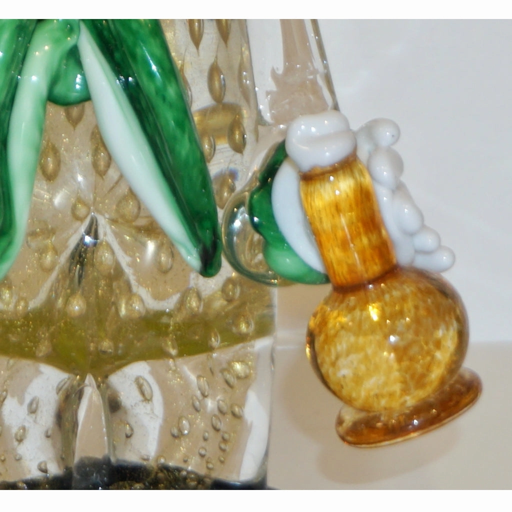 Modern Italian Yellow Black Murano Glass Clown Sculpture with Bottle & Green Tie