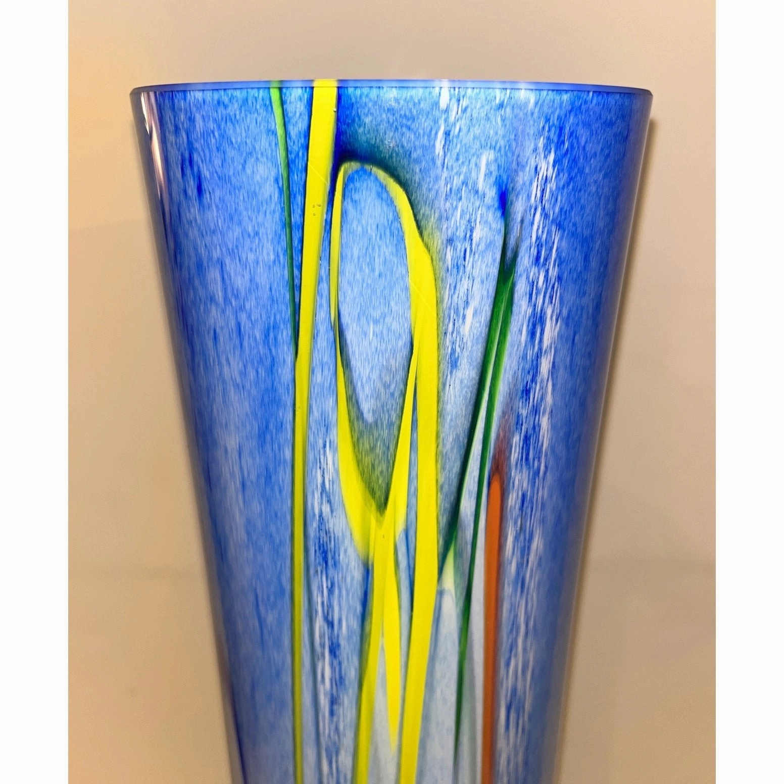 Modern Monumental Blue White Yellow Green Orange Murrine Huge Murano Glass Vase