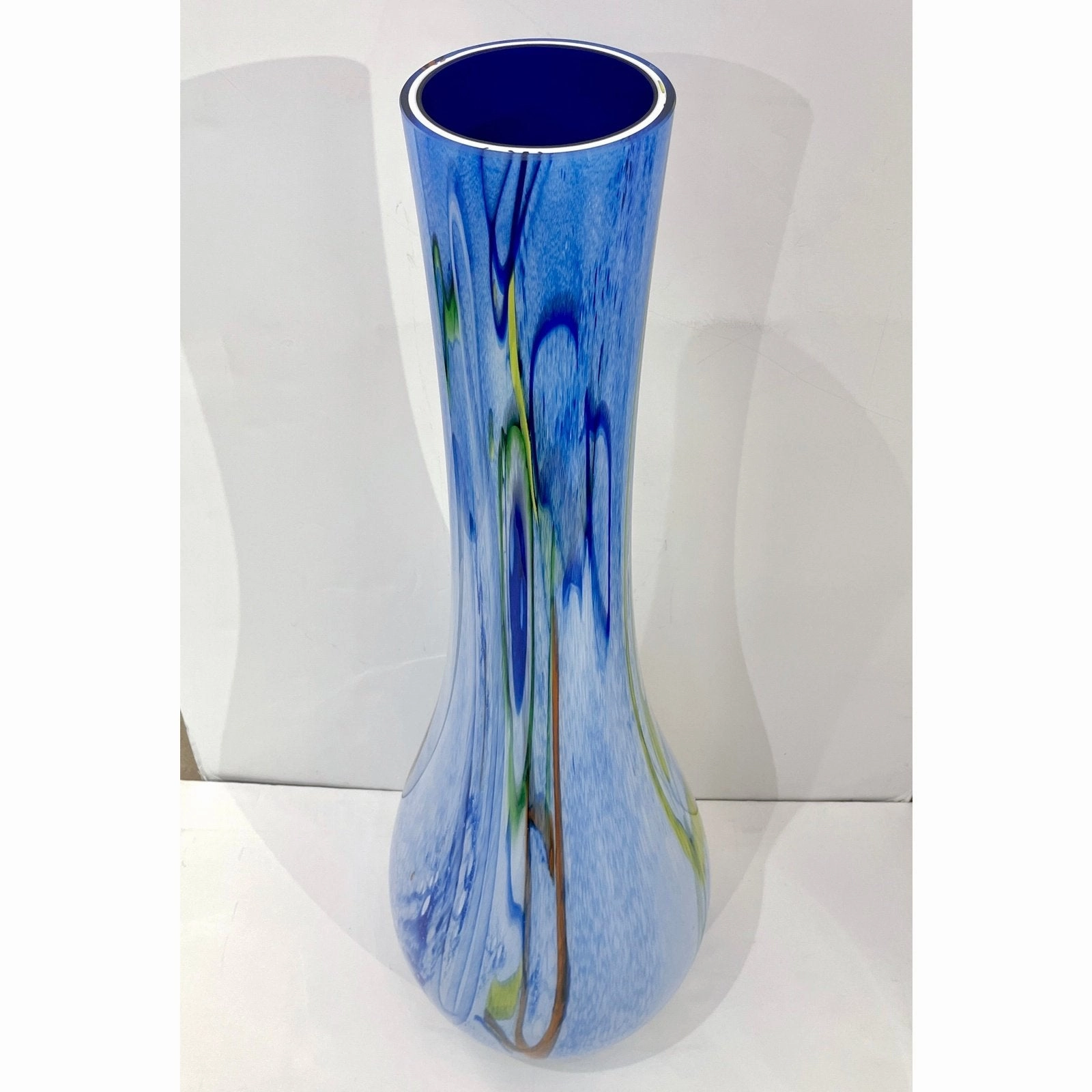 Modern Monumental Blue White Yellow Green Orange Murrine Huge Murano Glass Vase