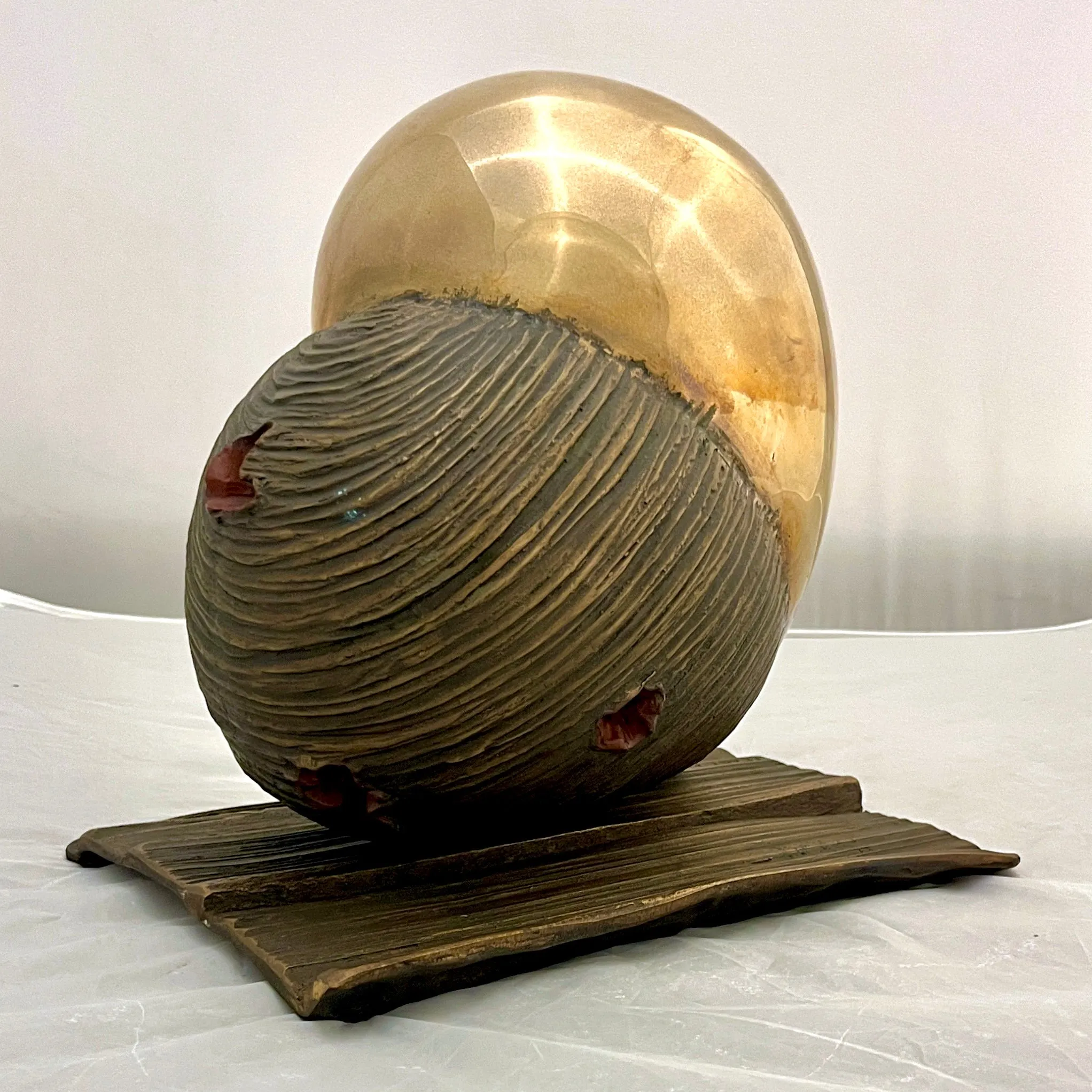 Monica Foglia Italian Modern Polished Gold & Textured Bronze Heart Sculpture