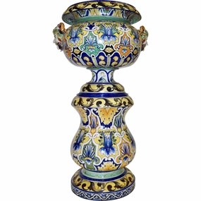 Montagnon French 19th Century Blue Yellow Green Majolica Jardinire on Stand 