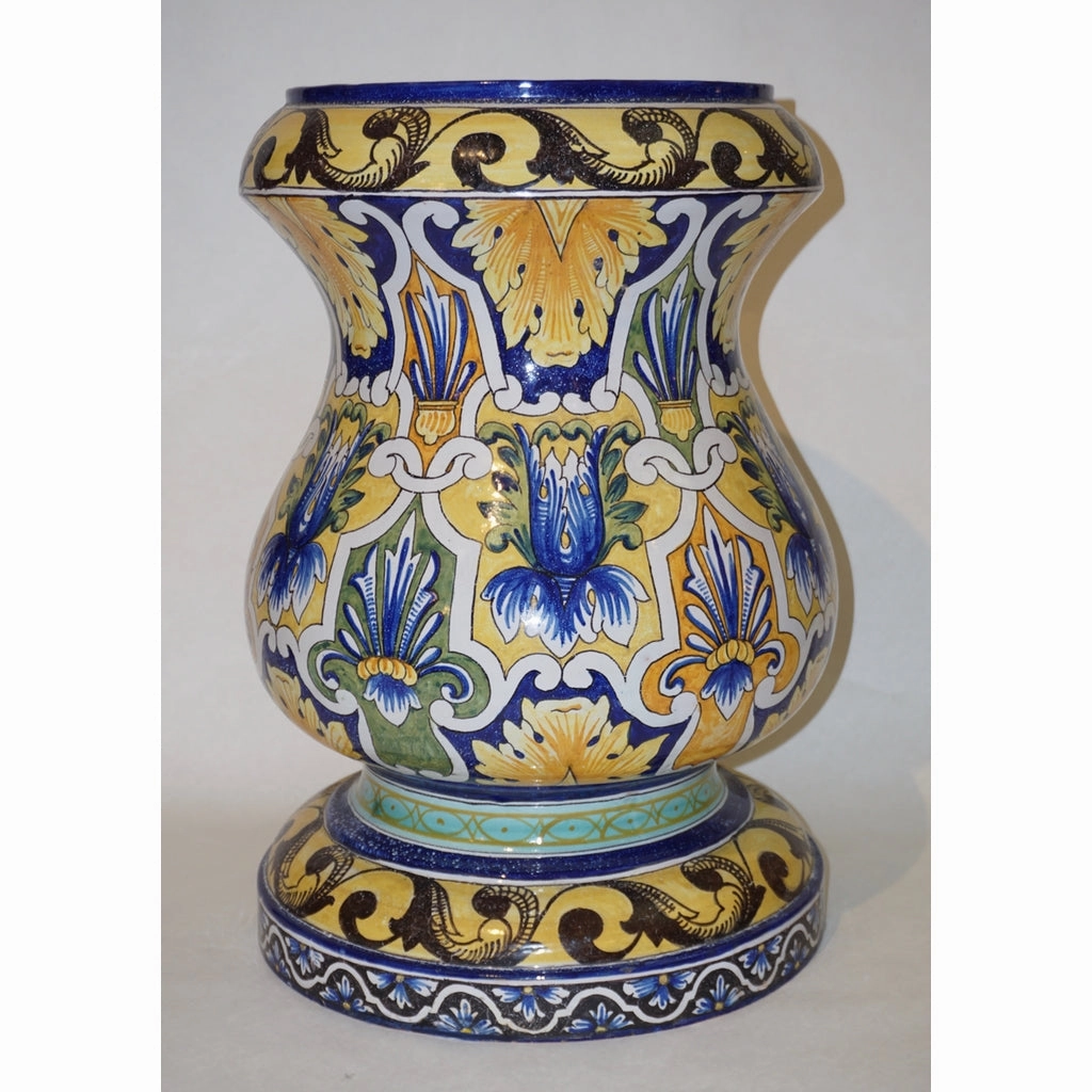 Montagnon French 19th Century Blue Yellow Green Majolica Jardinire on Stand