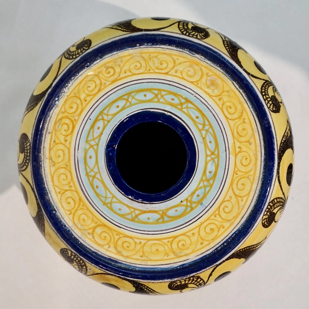 Montagnon French 19th Century Blue Yellow Green Majolica Jardinire on Stand