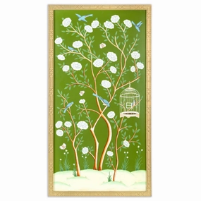 Moss Green Bird Cage Chinoiserie Mural 