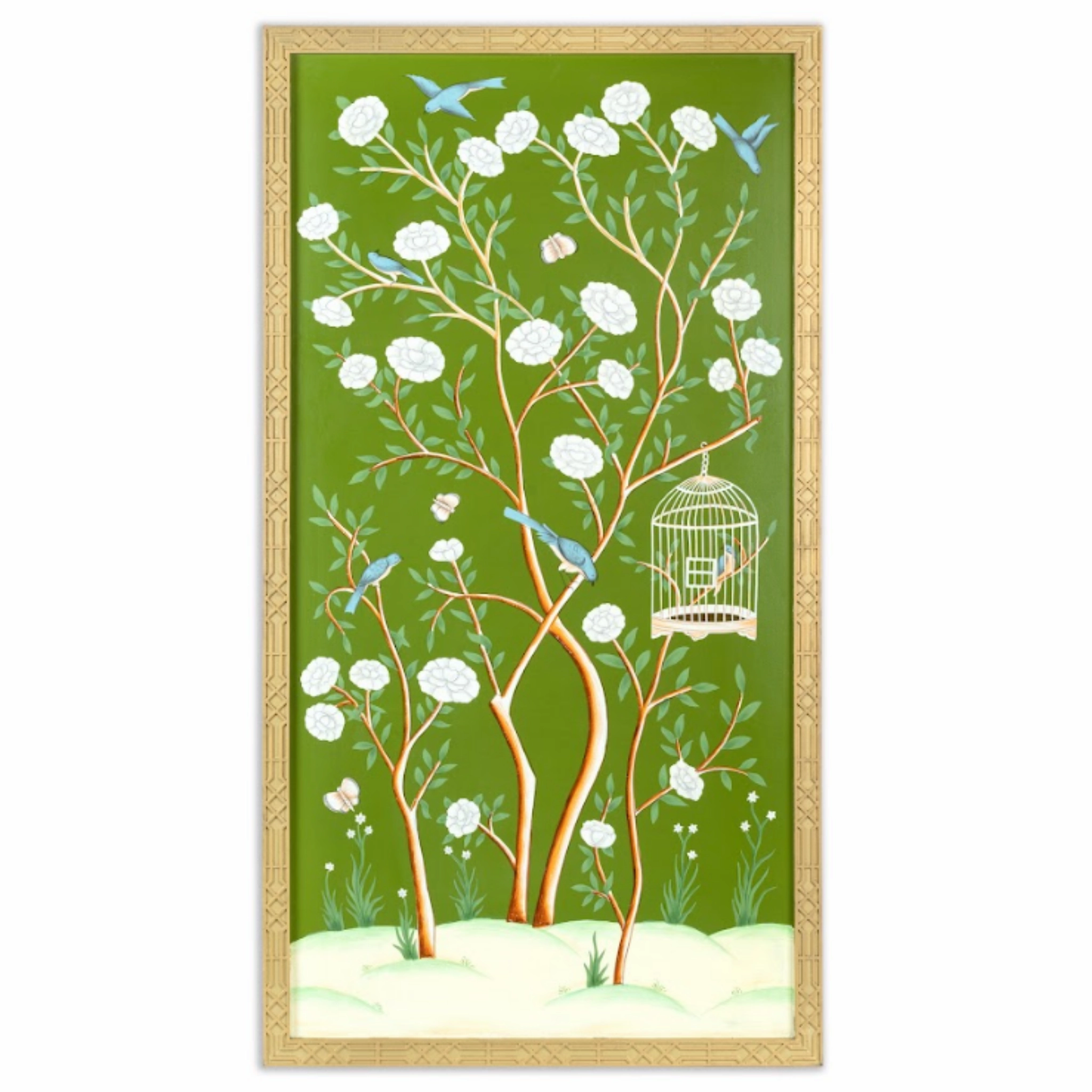 Moss Green Bird Cage Chinoiserie Mural 
