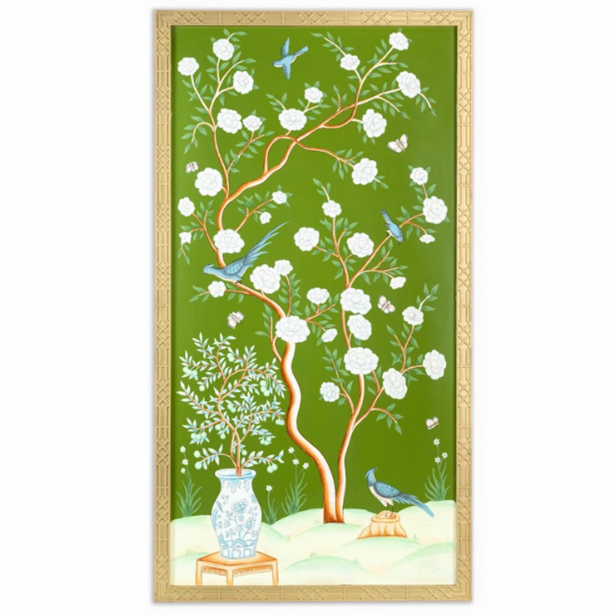 Moss Green Vase Chinoiserie Mural 