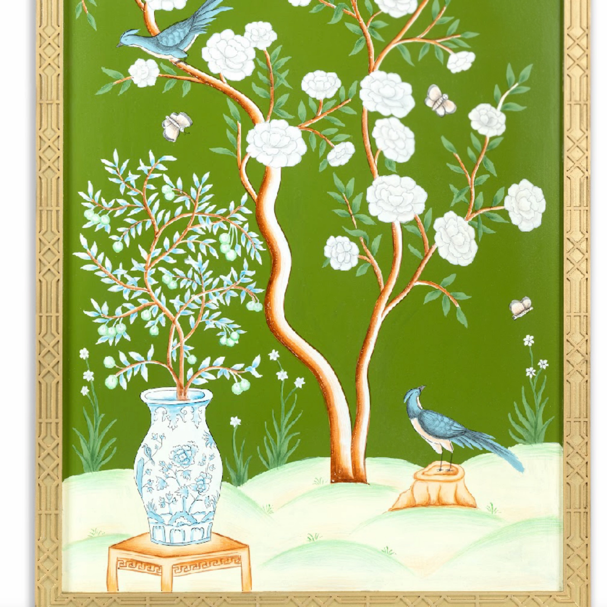 Moss Green Vase Chinoiserie Mural