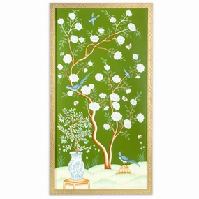 Moss Green Vase Chinoiserie Mural 