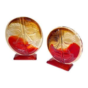 Murano Glass Art Glass objects: red Amber Faces by Cesare Toso 1970s 