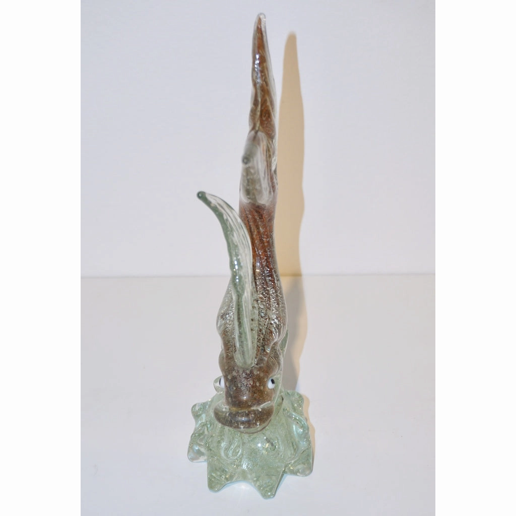 Murano Sommerso Amber and Silver Flecks Art Glass Fish Sculpture