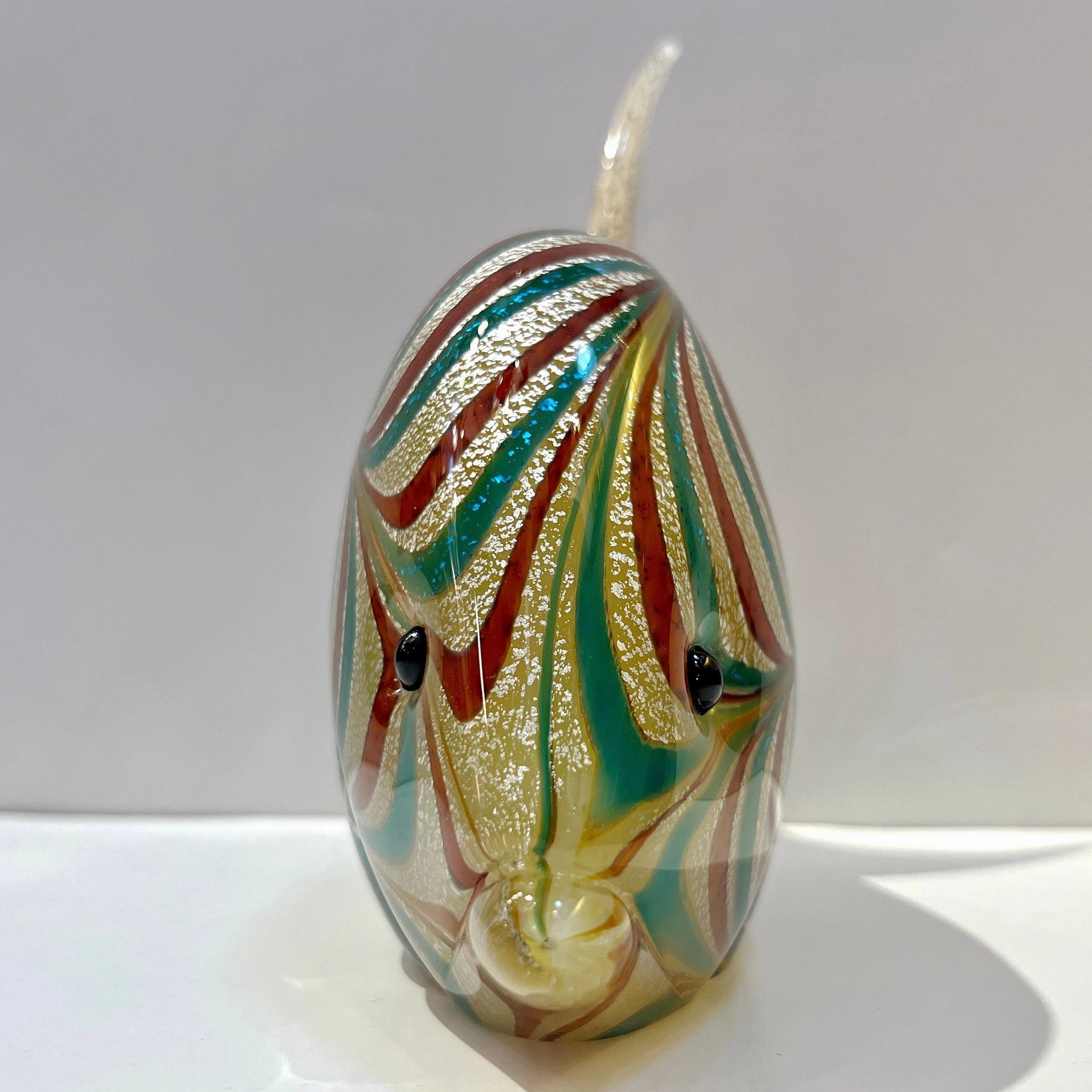 Murano Vintage Amber Silver Brown Turquoise Blue Art Glass Fish Sculpture