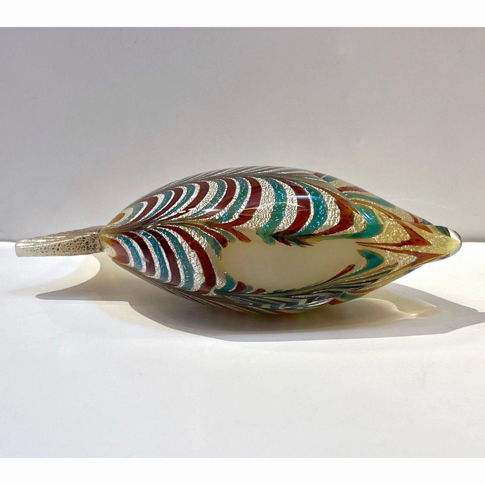 Murano Vintage Amber Silver Brown Turquoise Blue Art Glass Fish Sculpture