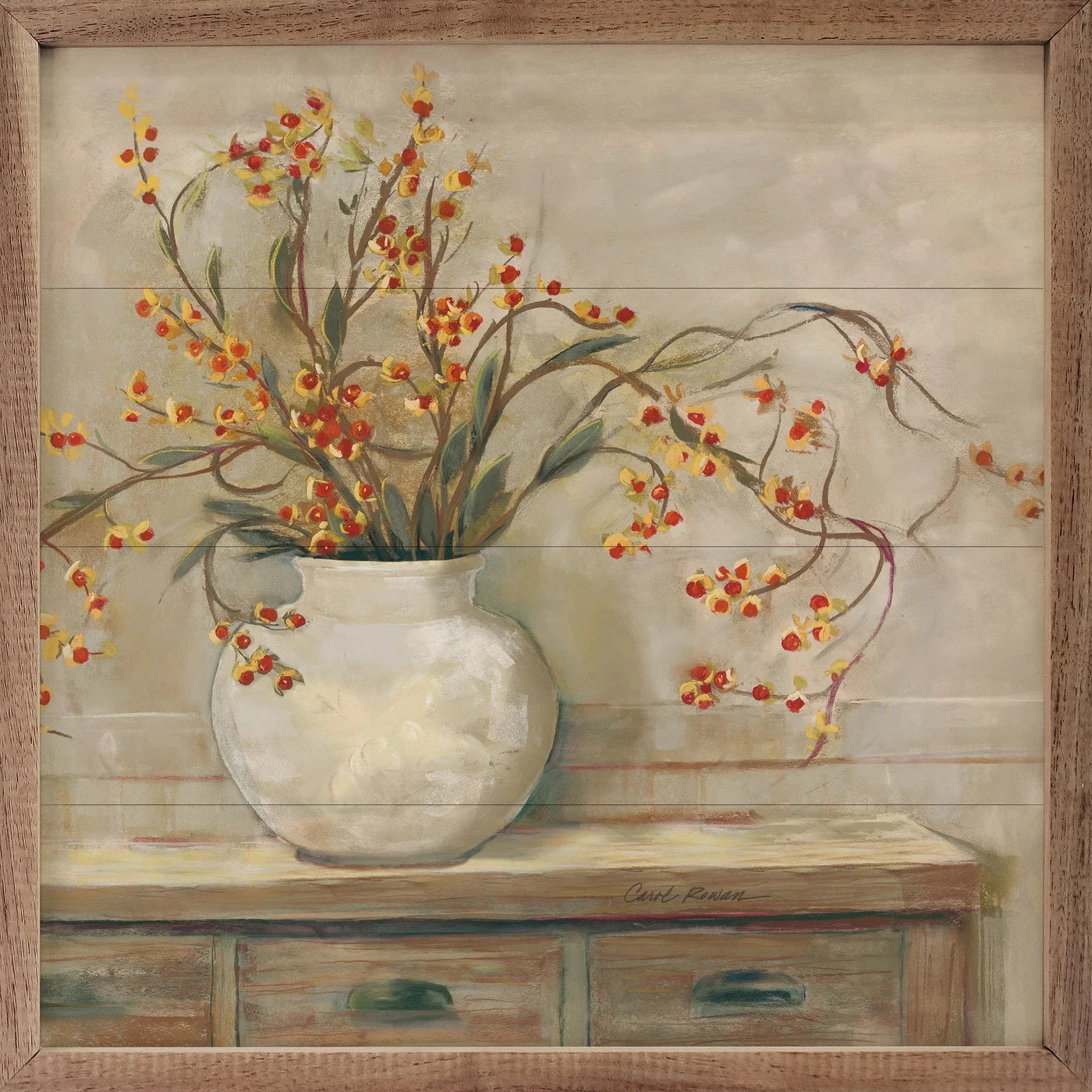 Nancy Bittersweet Neutral By Carol Rowan Wood Framed Print 