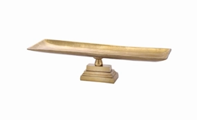 Narrow Cast Aluminum Tray on Stand in Antique Brass 