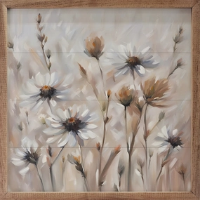 Neutral Daisy Field Wood Framed Print 