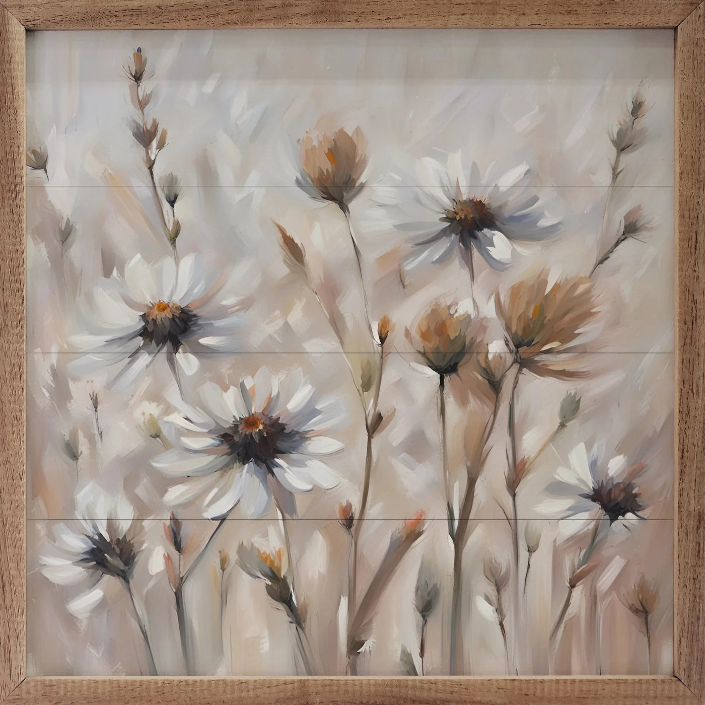 Neutral Daisy Field Wood Framed Print 