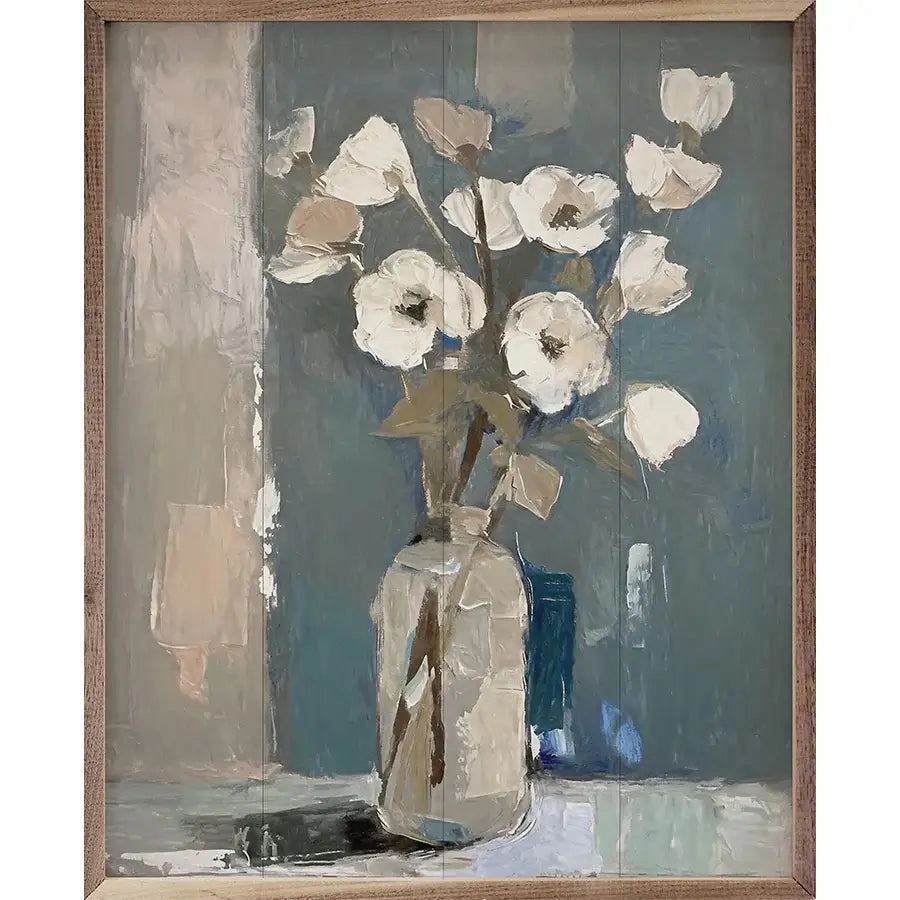Neutral Floral Vase Wood Framed Print