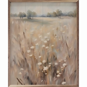 Neutral Meadow Wood Framed Print 