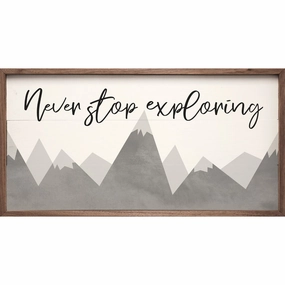 Never Stop Exploring Wood Framed Print 