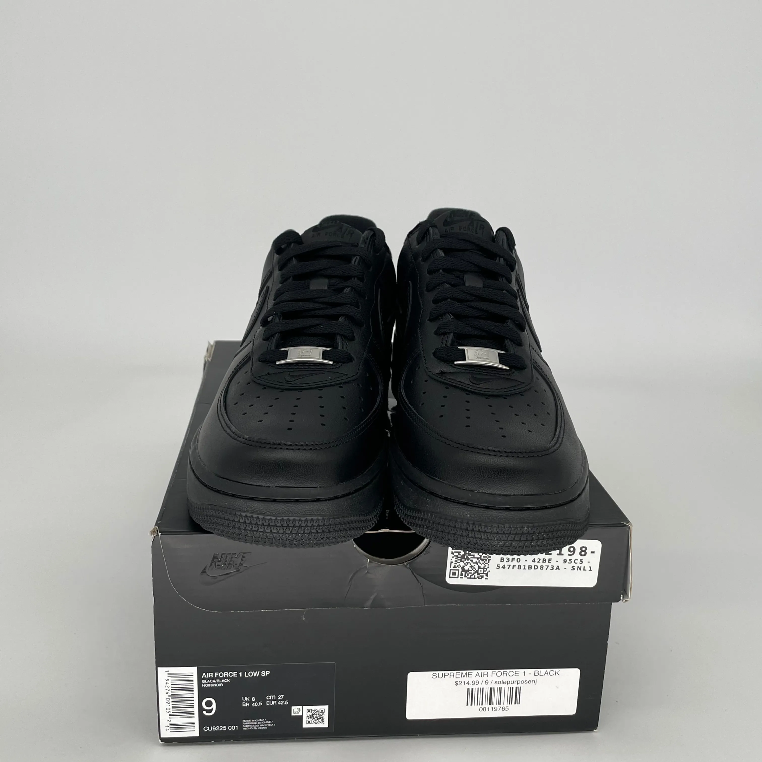 NIKE AIR FORCE 1 LOW SUPREME BLACK SIZE 9 CU9225-001