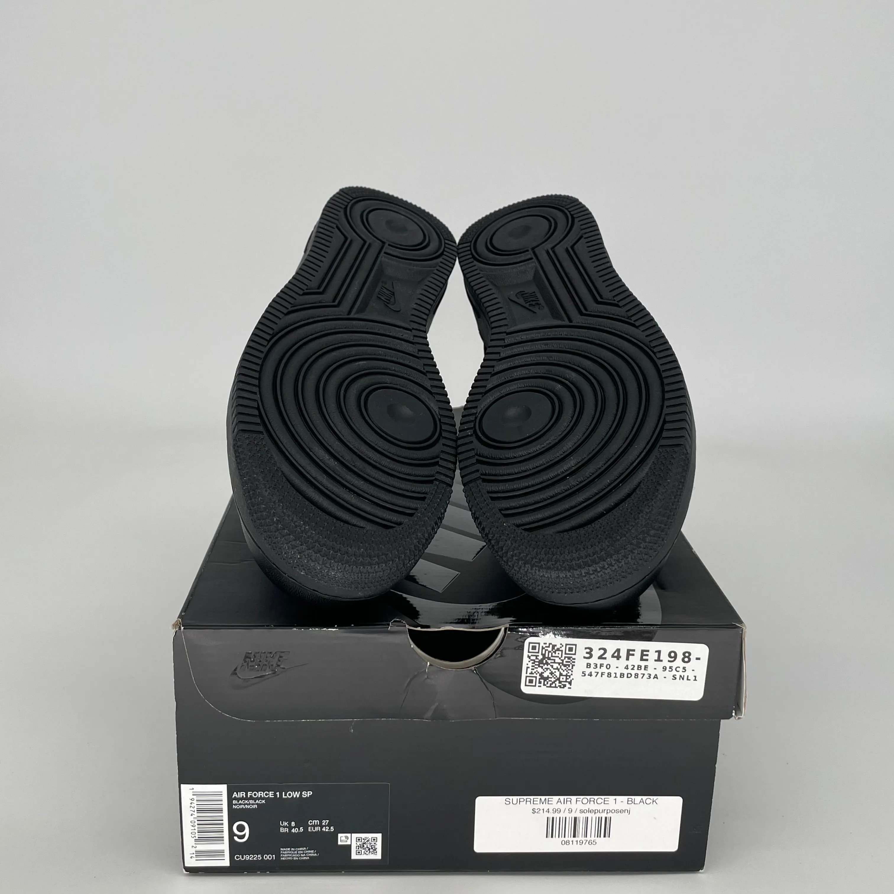 NIKE AIR FORCE 1 LOW SUPREME BLACK SIZE 9 CU9225-001